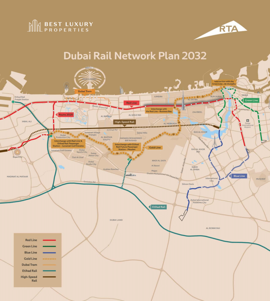 Dubai gold line metro map